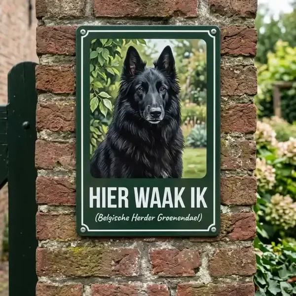 Waakbord Belgische Herder Groenendael - Metaal