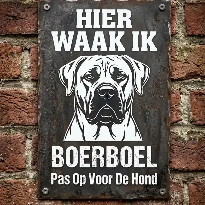 Metalen Waakbord Boerboel - Hier Waak Ik - Diverse Maten