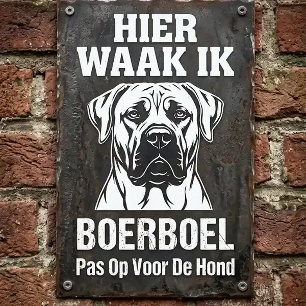 Metalen Waakbord Boerboel - Hier Waak Ik - Diverse Maten