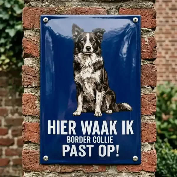 Waakbord Border Collie Metaal - Hier Waak Ik - 20x30 / 30x40 cm