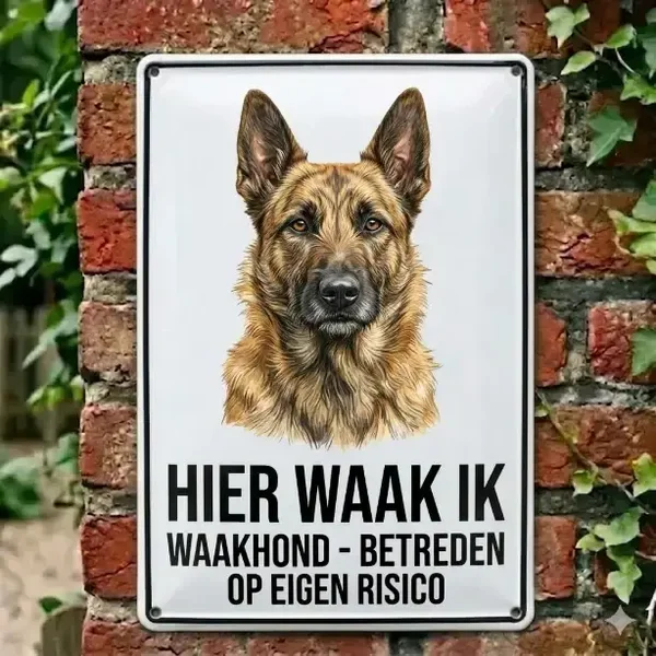 Metalen Waakbord Hollandse Herder - Hier Waak Ik - 20x30 cm
