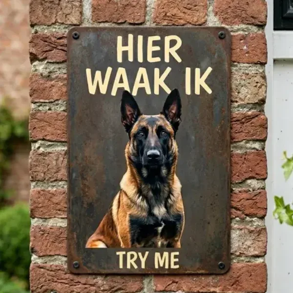 Waakbord Mechelse Herder - Hier Waak Ik - Metaal