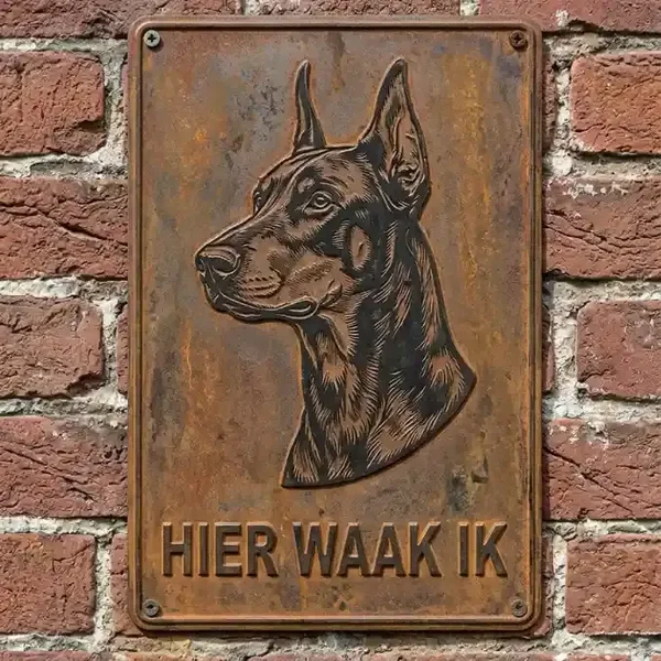 Waakbord Dobermann - Hier Waak Ik - Metaal - Vintage Look