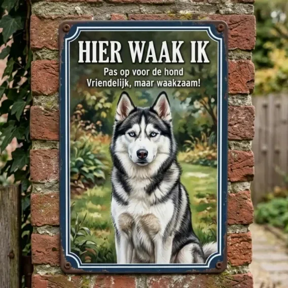 Metalen Waakbord Husky - Vriendelijk maar Waakzaam