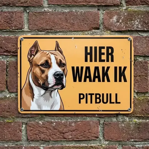 Metalen Waakbord Pitbull - Hier Waak Ik - Diverse Maten
