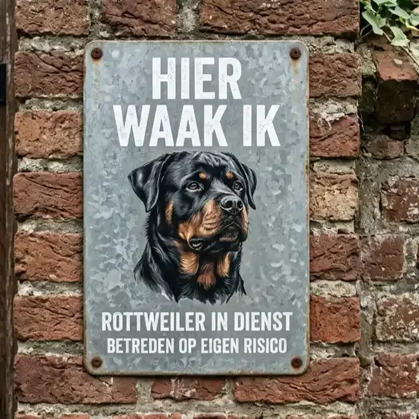Metalen Waakbord Rottweiler - Hier Waak Ik - Diverse Maten