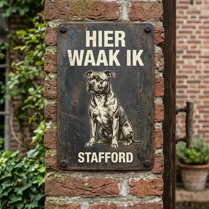 Waakbord Stafford - Hier Waak Ik - Metaal - Vintage Look