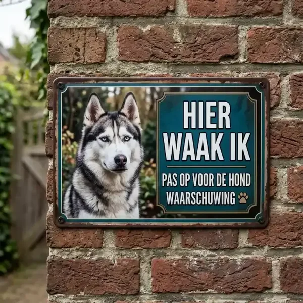 Metalen Waarschuwingsbord Husky - Hier Waak Ik - 20x30 cm