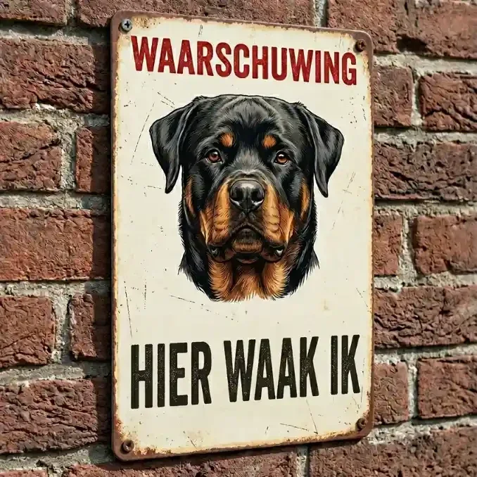 Metalen Waarschuwingsbord Rottweiler - Hier Waak Ik - Diverse Maten