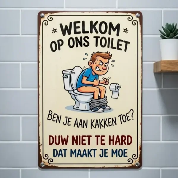 Retro Wandbord Toilet Humor - Duw Niet Te Hard - 20x30 / 30x40 cm
