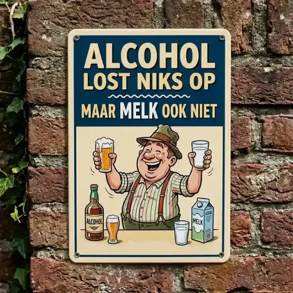 Metalen Bord Alcohol Lost Niks Op - Grappige Wanddecoratie