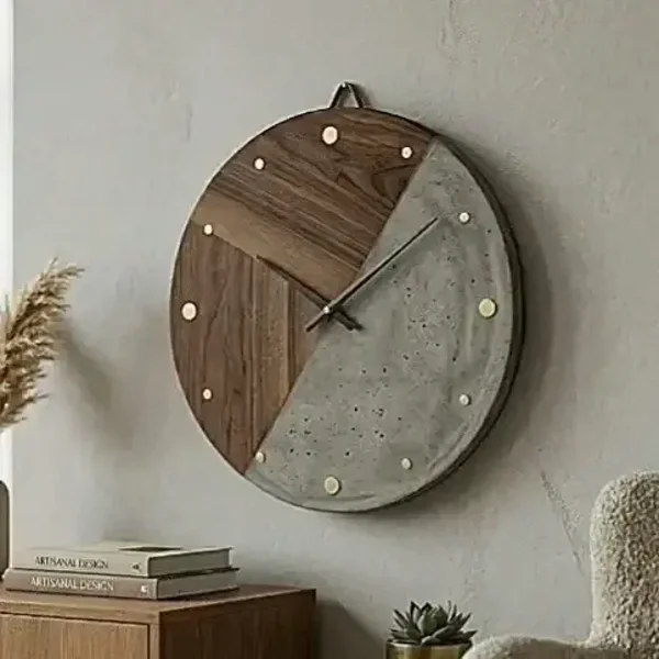 ​Wandklok Industrieel Beton & Walnoot - 30cm