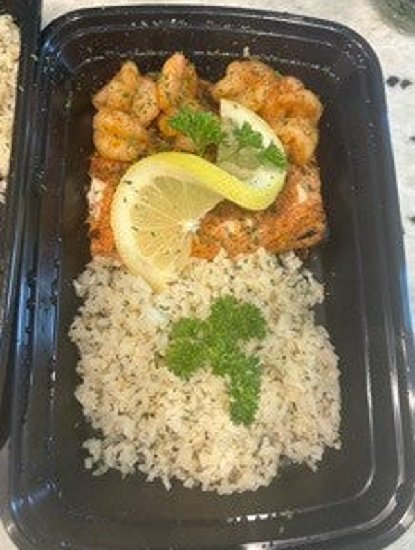 Baked or Grilled Blackened Fish and Shrimp Dinner