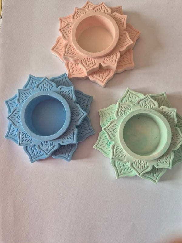 Bougeoirs en Jesmonite ( rose, bleu ou vert marbré) - Pièce Artisanale Unique