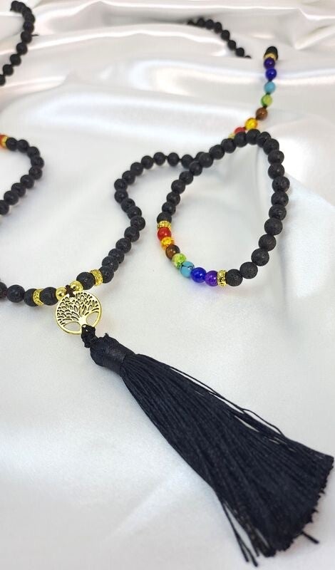 Mala 7 Chakras Pierre de Lave et son bracelet "Paix et équilibre"