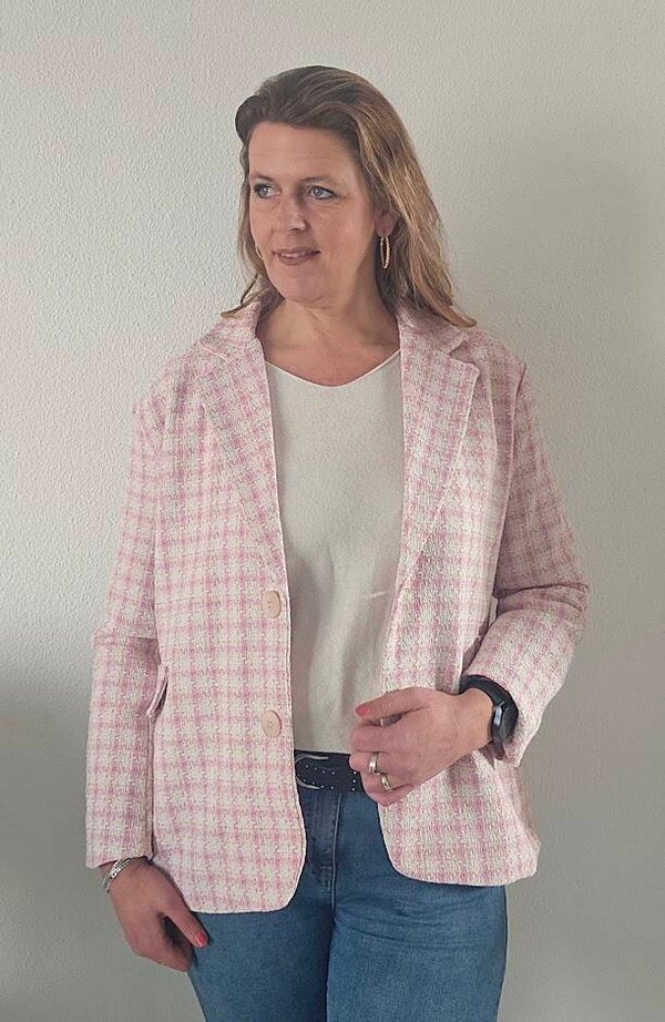 Oversized jasje/blazer met ruit roze en beige