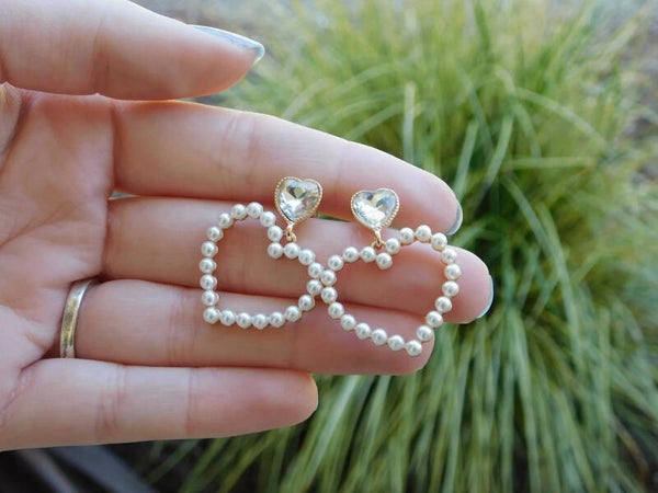 Faux Pearl Heart Earrings