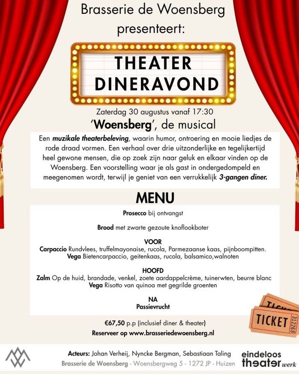 Theater Diner zaterdag 30 augustus 2025