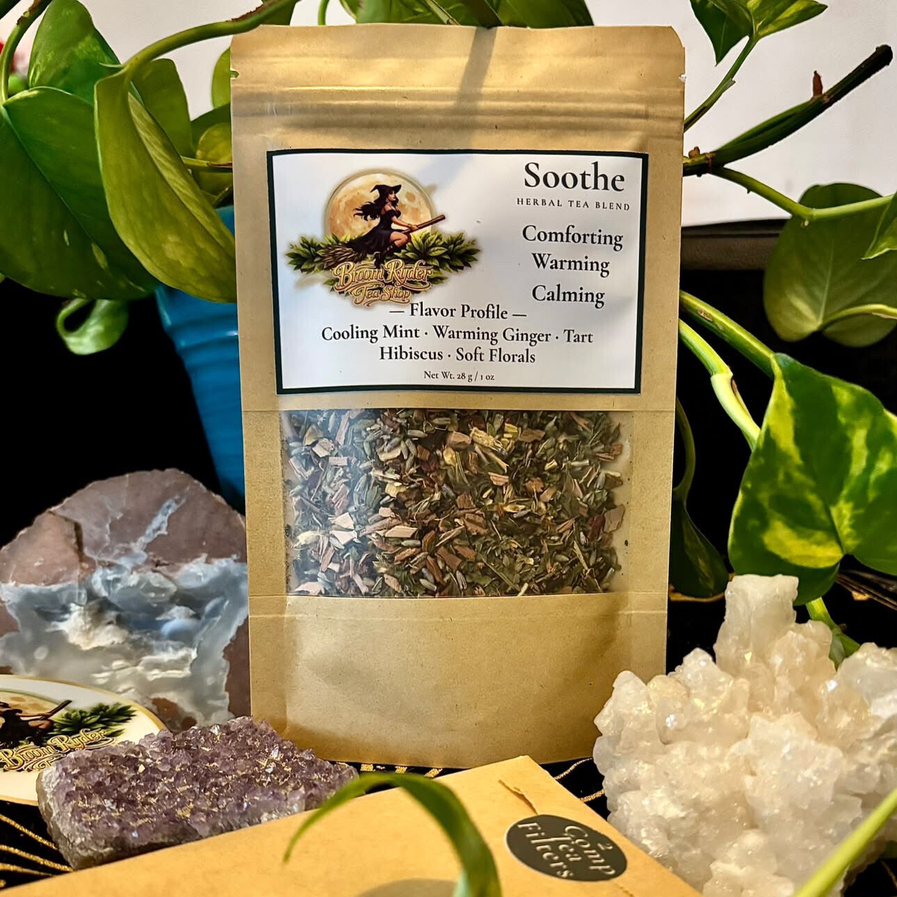 Soothe loose-leaf herbal tea in Broom Ryder Tea Shop kraft packaging
