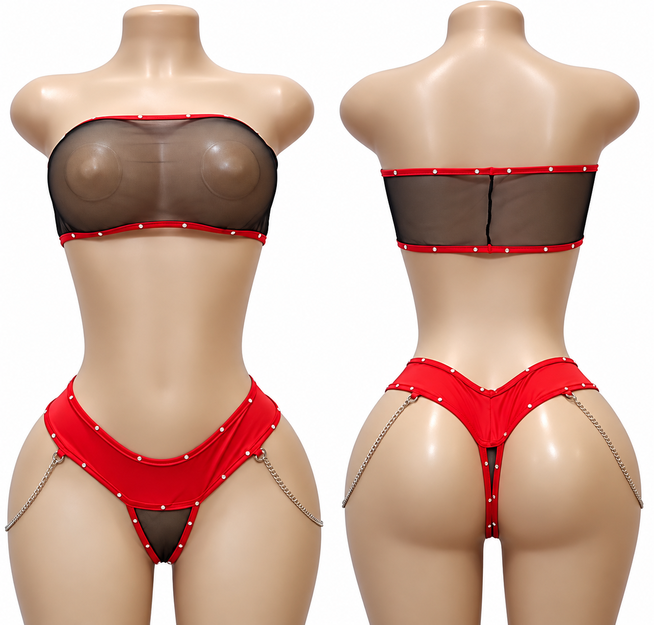 **Scarlet Temptation™ Red & Black Mesh Exotic Dancewear Set**