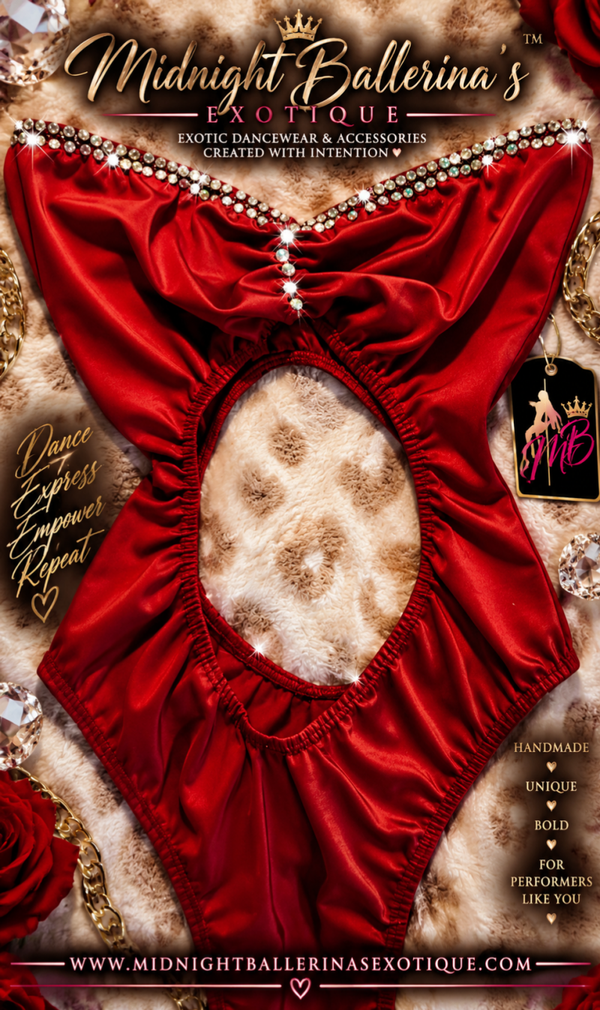 ❤️ Crimson Temptation Handmade Rhinestone Satin Exotic Dancewear