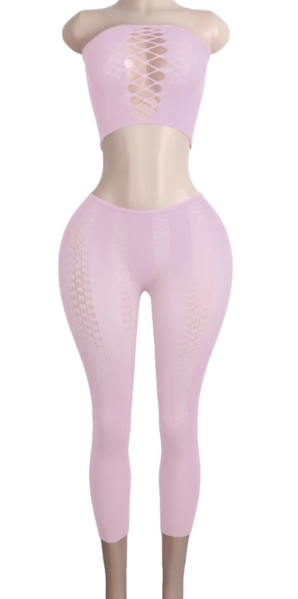 Pink Lace-Up Cutout Crop Top & High-Waist Leggings Set | Exotic Dancewear