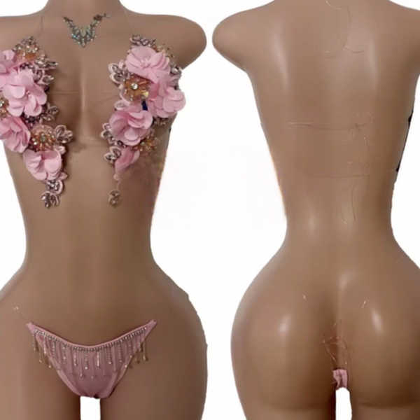 Ultra glamorous fantasy-inspired exotic floral dancewear set