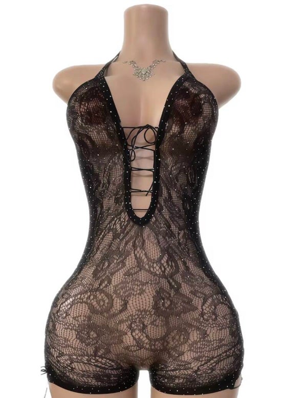 Elegant black sheer lace bodysuit