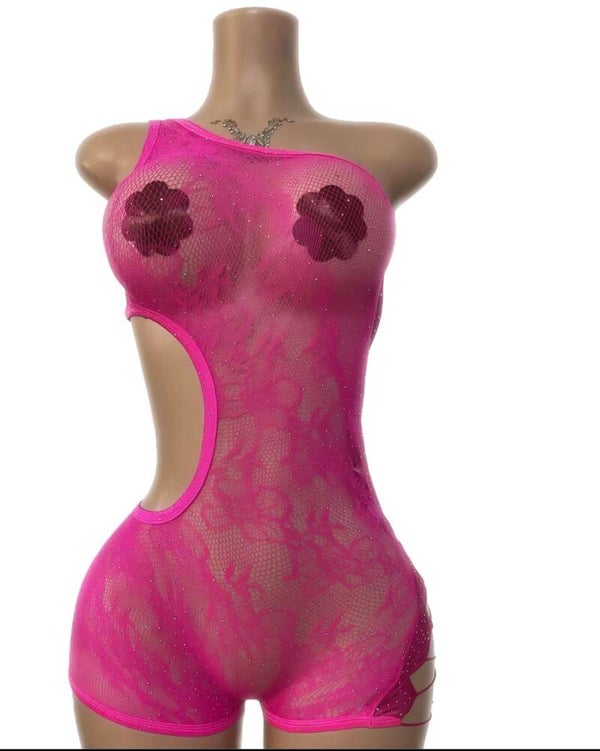 Sultry neon-pink one-piece bodysuit