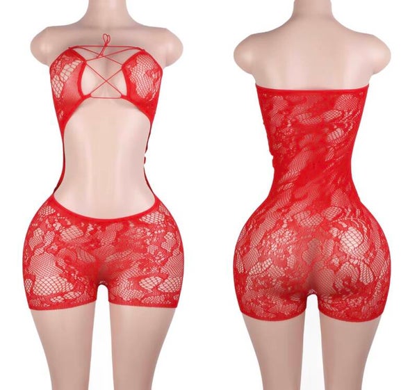 Sheer floral lace exotic dancewear romper