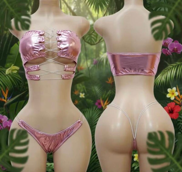 Metallic blush pink exotic bikini set