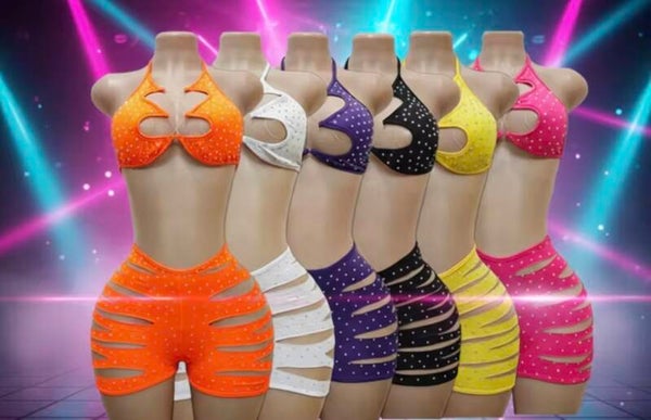 Vibrant rhinestone exotic Two piece set