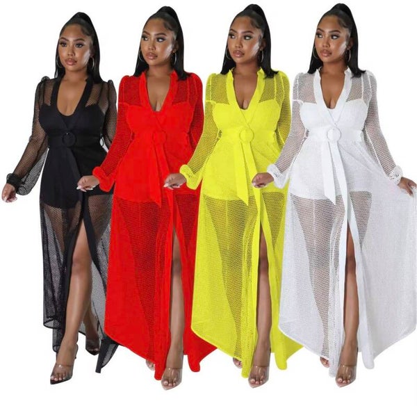 Mini romper with belted Elegant sheer mesh cover-up
