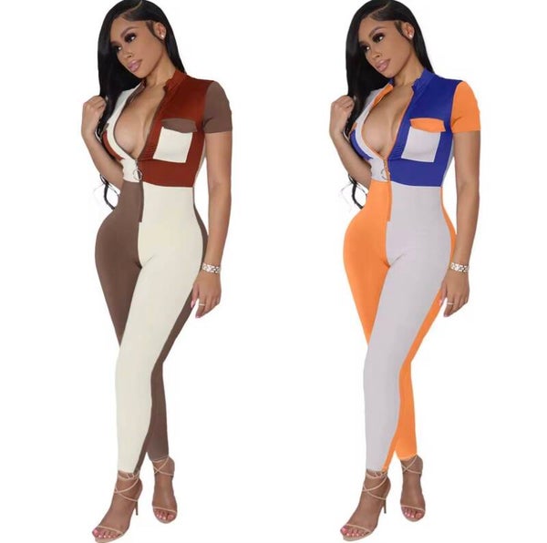 Trendy colorblock bodycon jumpsuit