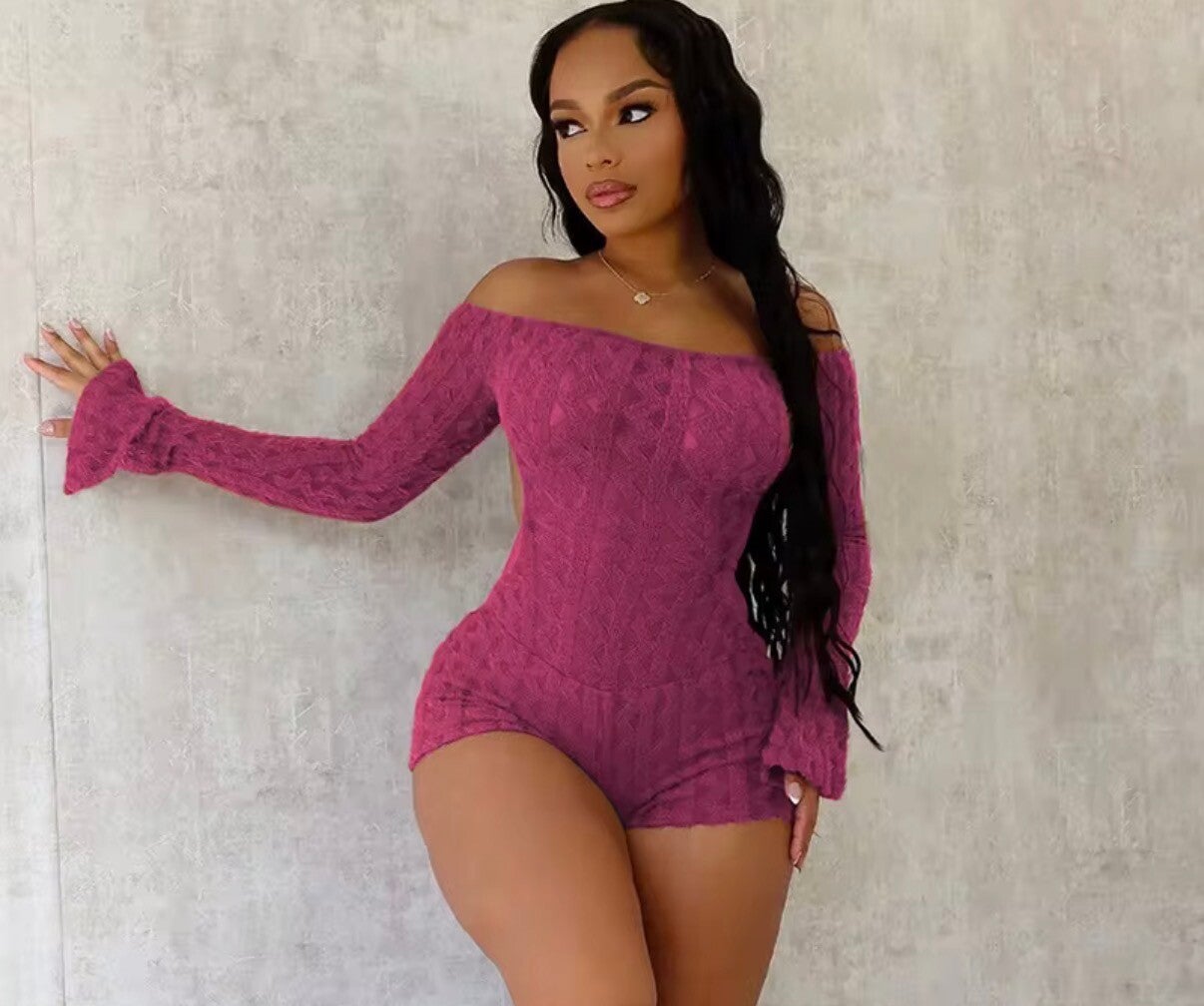 Soft ribbed knit open back romper