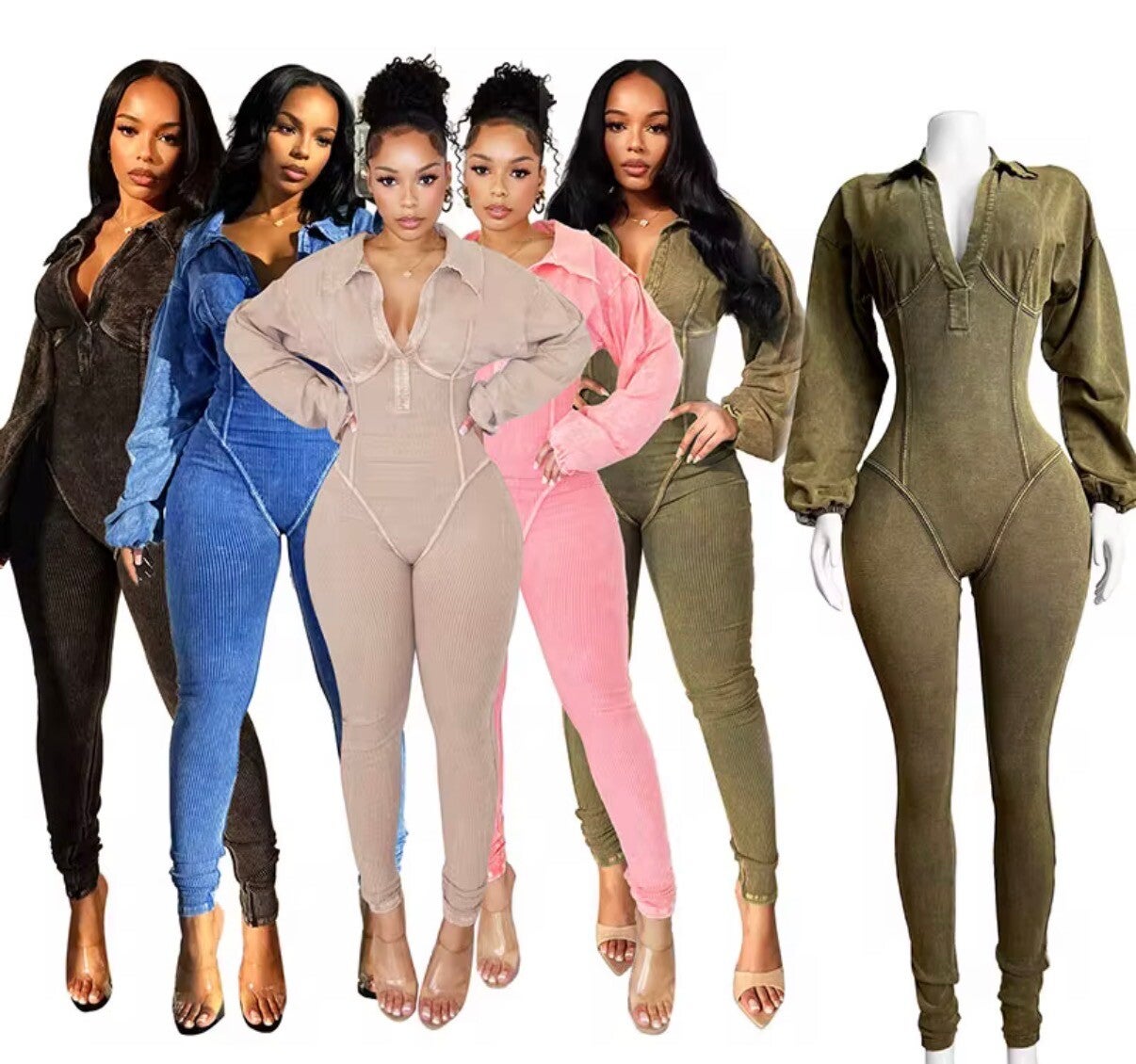 Fashion-forward ribbed full-length jumpsuit