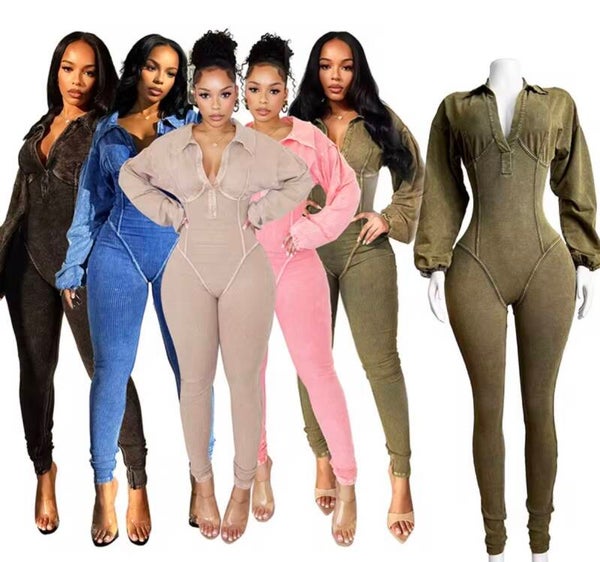 Fashion-forward ribbed full-length jumpsuit