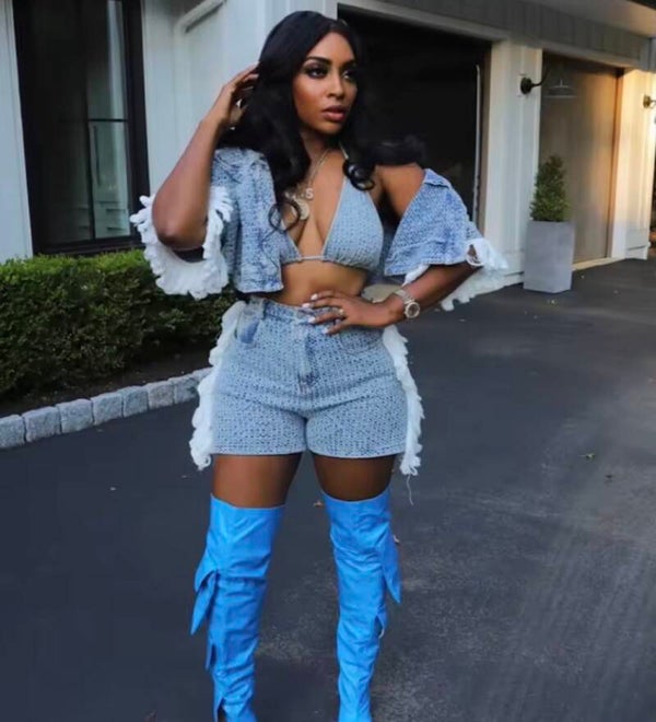 Denim sparkling silver three-piece set.
