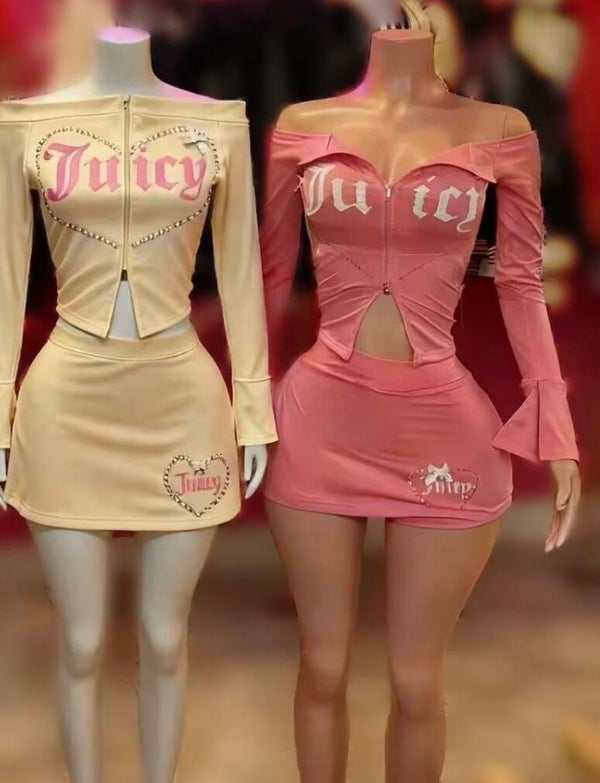Juicy couture mini skirt and zip up sweater set