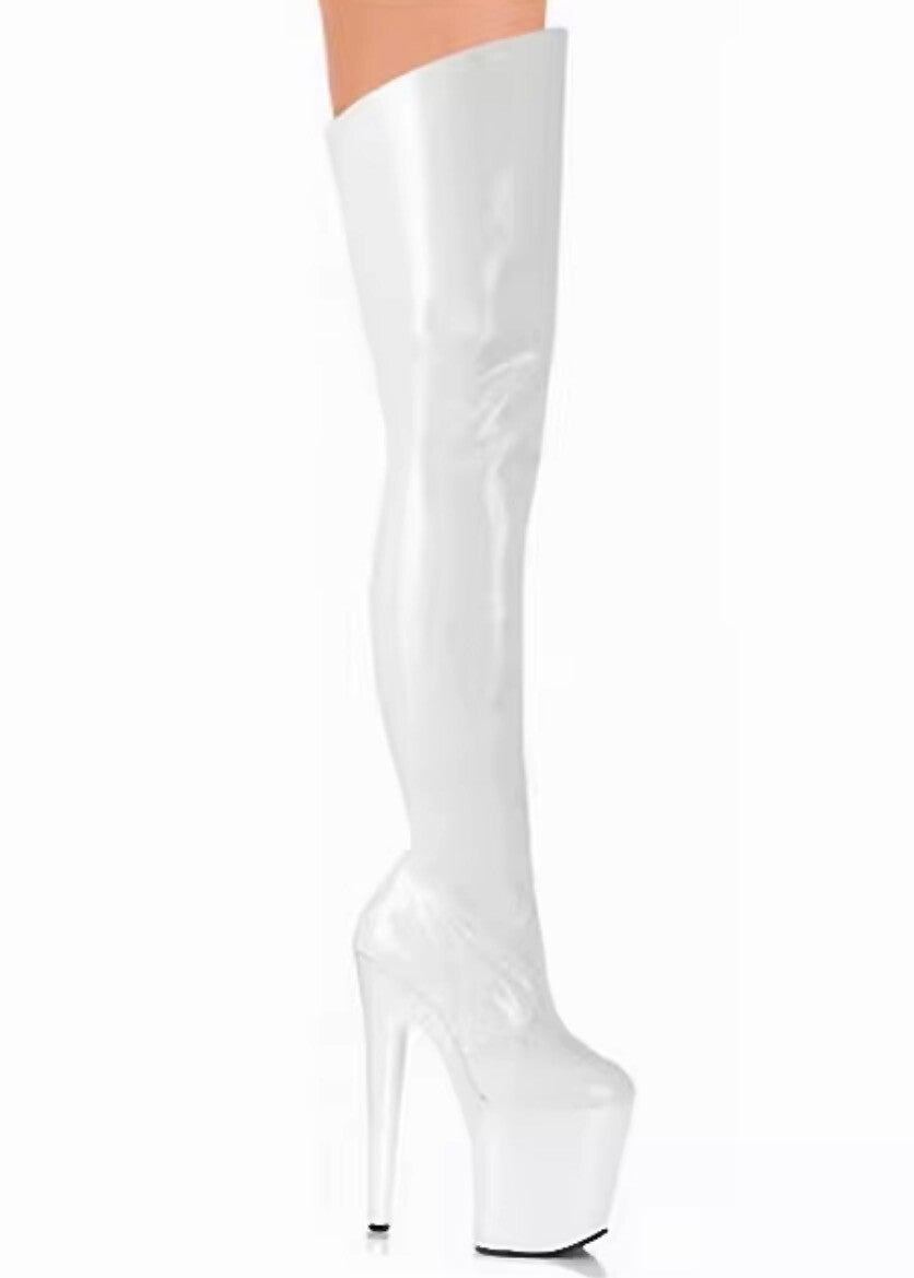 Pure white over the knee eight inch high platform boots