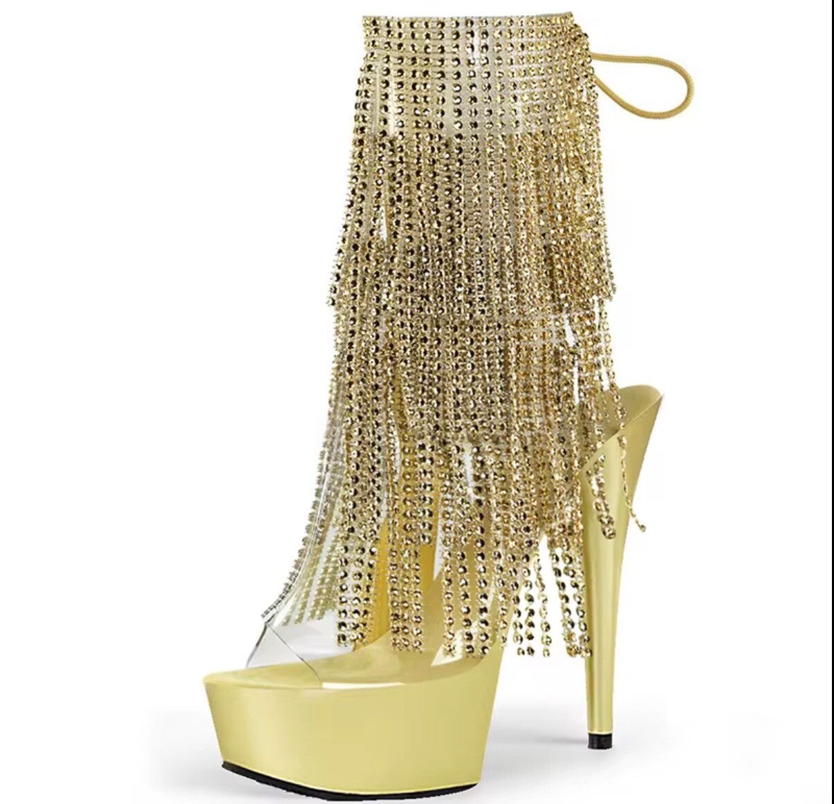 towering exotic dancer platform heels in metallic champagne gold