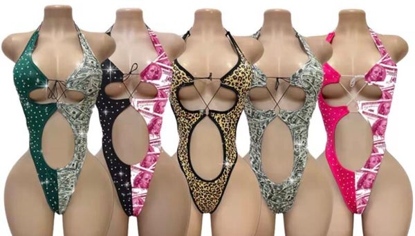 rhinestone embellished cutout bodysuit