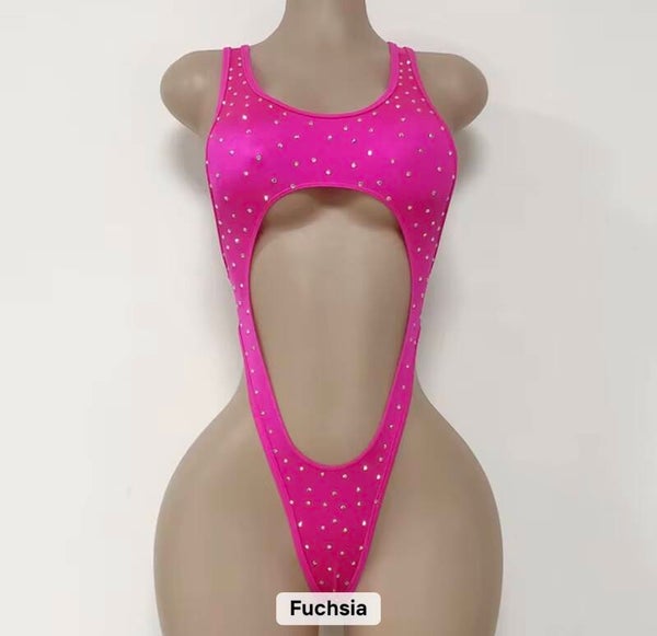 Bold neon gemstoned cut-out one piece set