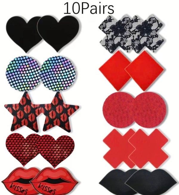 10 pack of our Red and black, sultry collection nipple covers