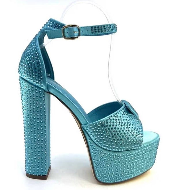 Luxury aqua blue rhinestone platform heels with sparkling crystal embellishments