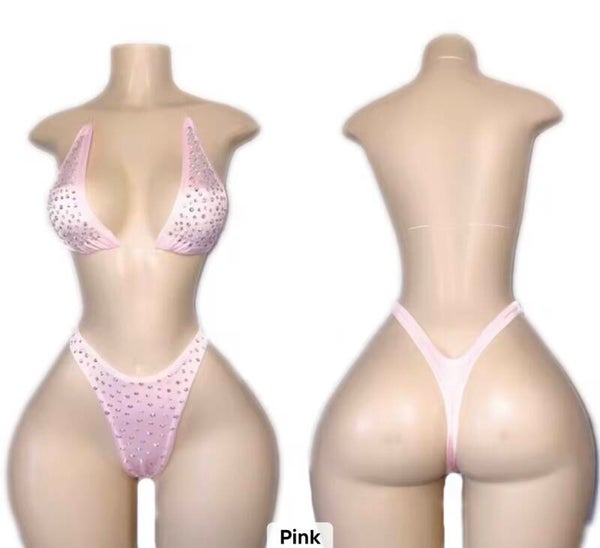 Midnight Diamond Rhinestone Bikini Set | Sparkling Triangle Top & High-Cut Thong