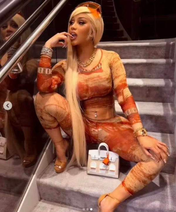 Cardi-Inspired Rust Goddess 2-Piece Set | Graphic Long Sleeve Crop Top & Capri Leggings