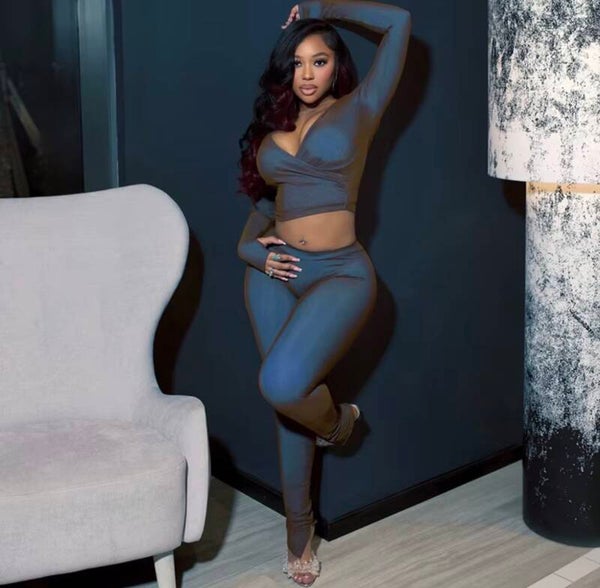 After Hours Allure Wrap Crop Top & Leggings Set | 2-Piece Women’s Matching Outfit