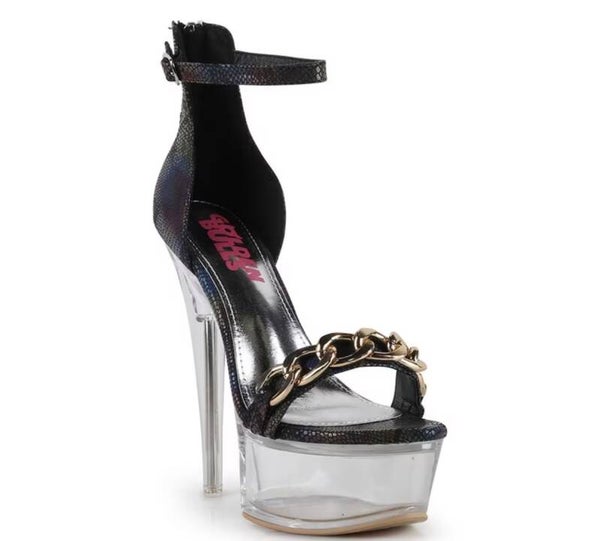 Black Iridescent Chain Platform Sandals