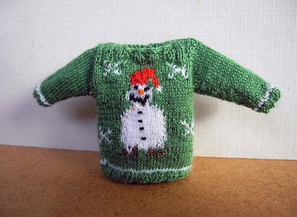 Groene jongentrui met sneeuwpop - Green boy's jumper with snowman